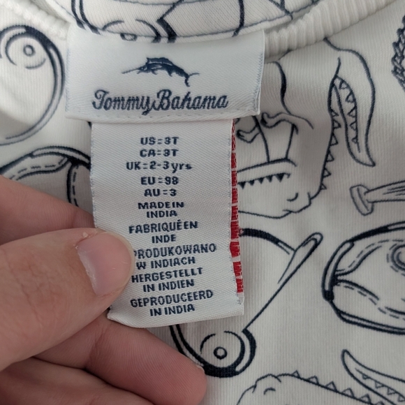 Tommy Bahama Blue Dinosaur Hoodie Set w/ White Graphic Tee and Pants in Size 3T - Picture 3 of 7